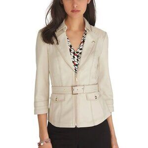 White House Black Market Size 8 Light Beige moto Jacket shirred shoulders zipper
